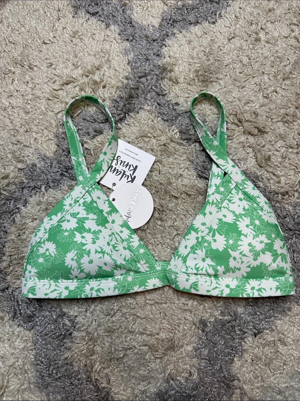 Kulani Kinis Green & White Floral Triangle Bikini Top